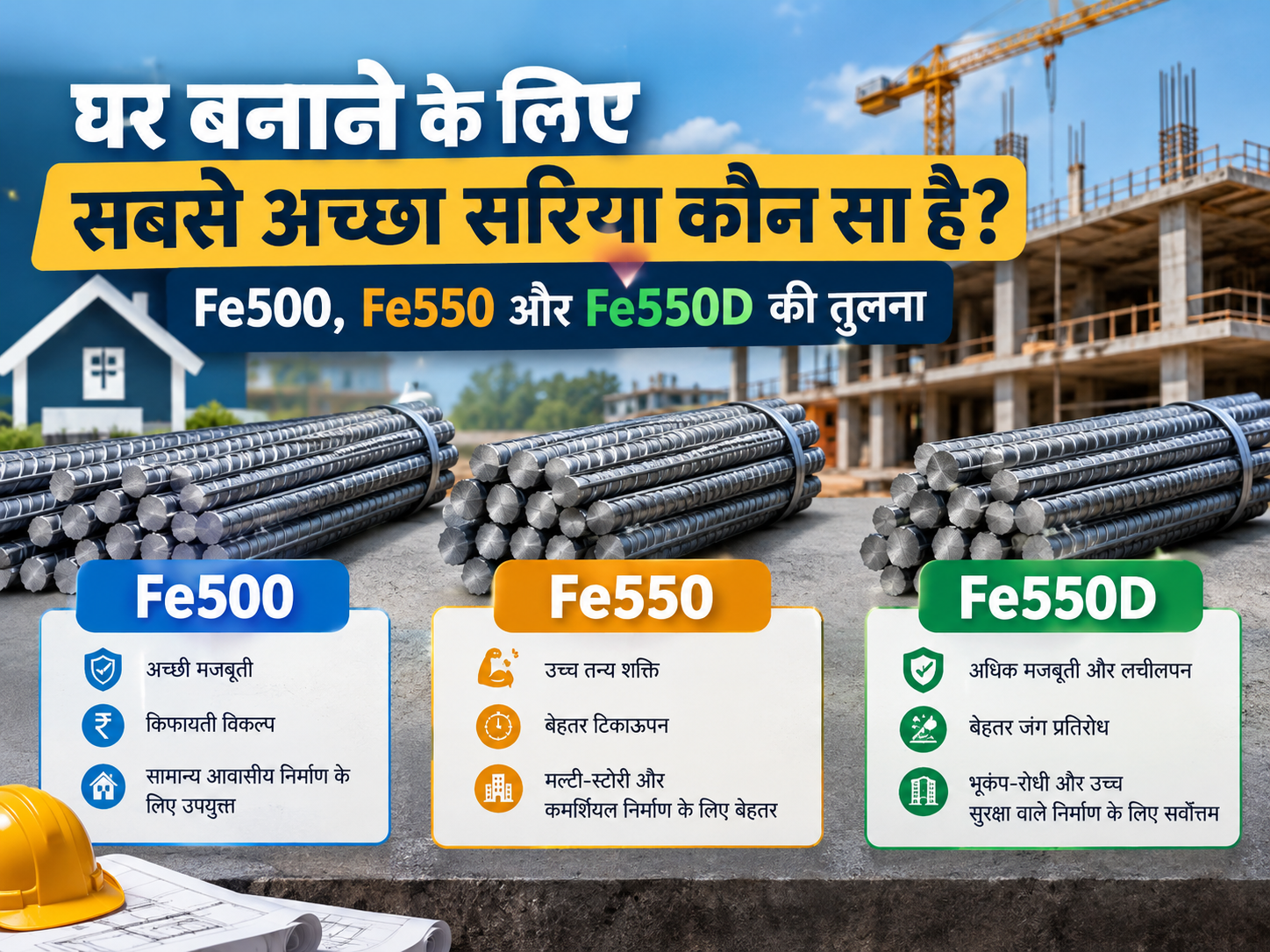 र बनाने के लिए सबसे अच्छा सरिया कौन सा है? Fe500 vs Fe550