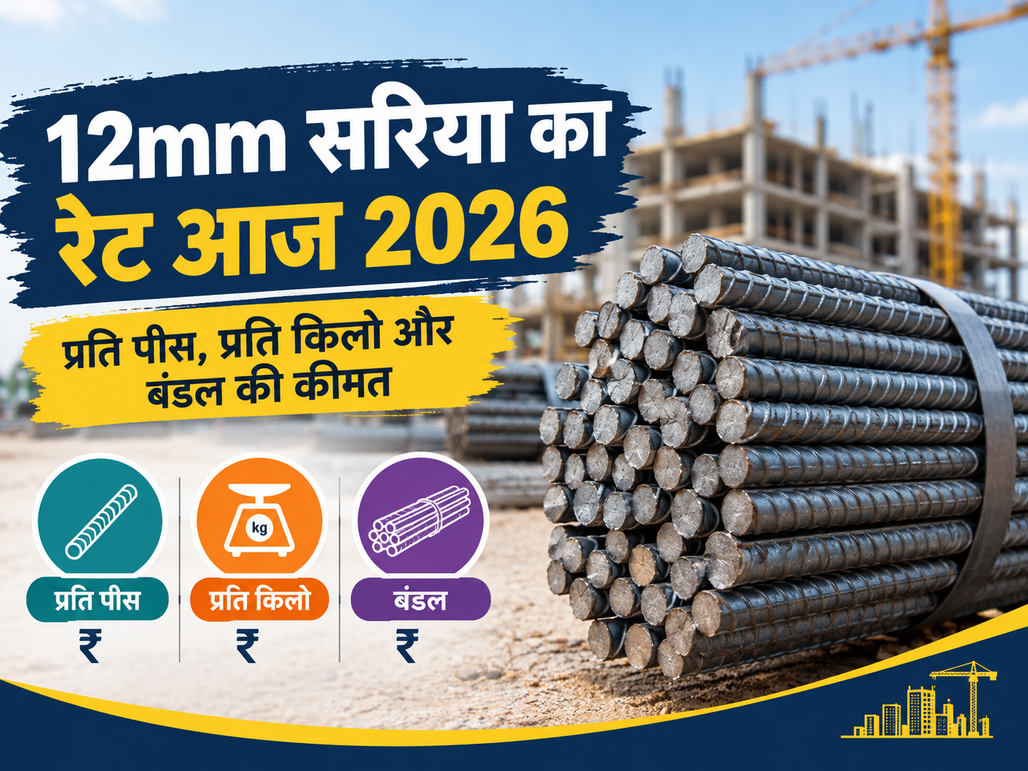 12mm सरिया का रेट आज 2026: प्रति पीस और बंडल की कीमत