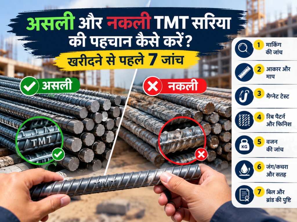 असली और नकली TMT सरिया की पहचान कैसे करें? खरीदने से पहले 7 जांच